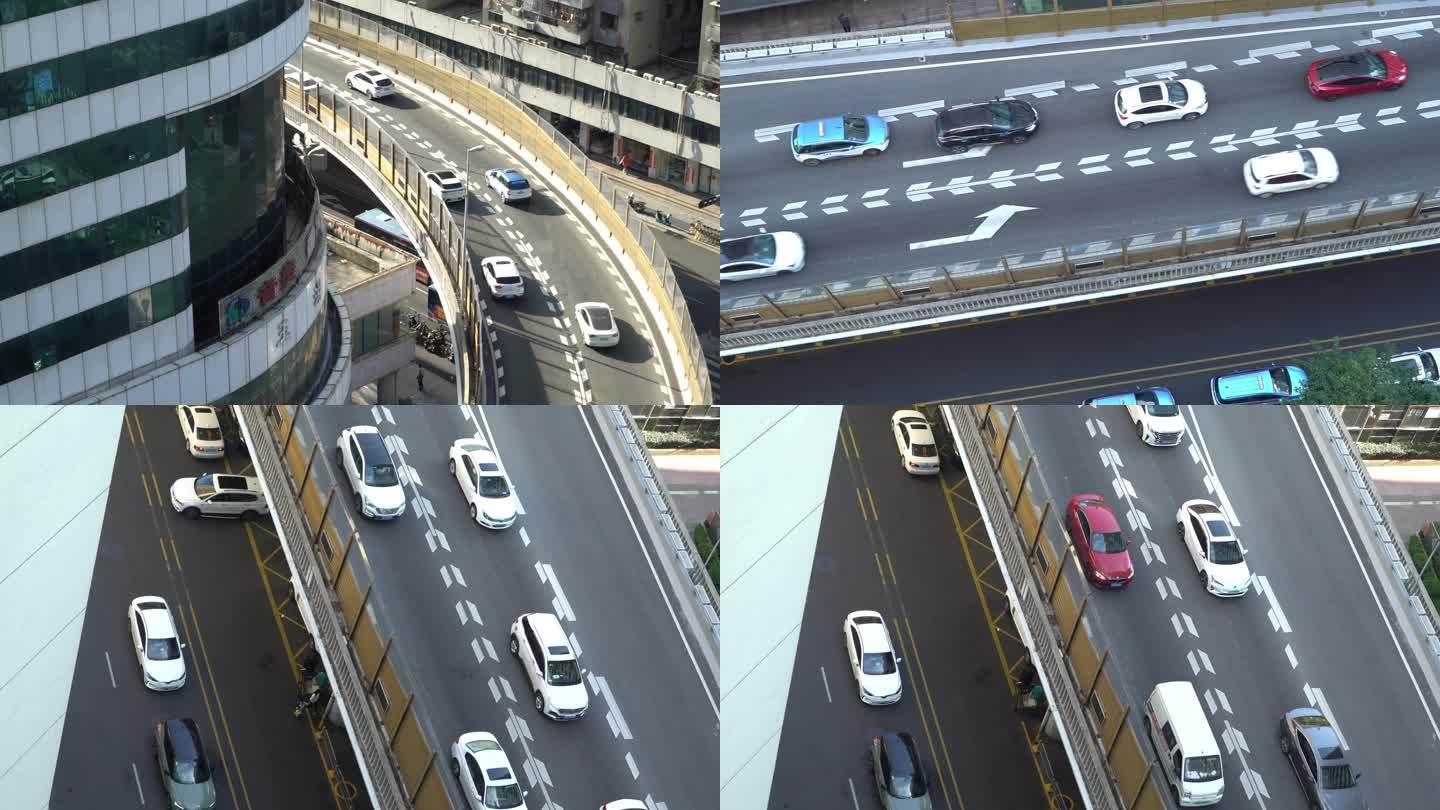 4K深圳下午俯瞰高架上的车流和马路的车流