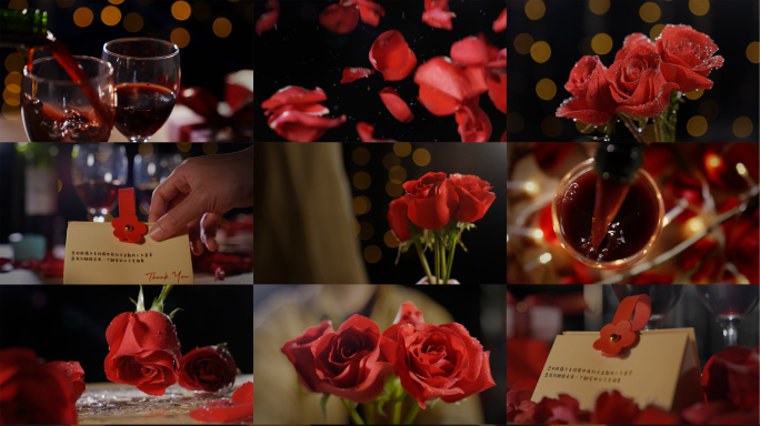 浪漫情人节送玫瑰花喝红酒送礼物
