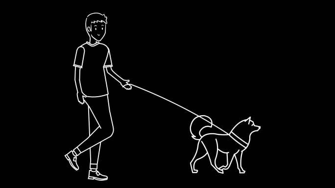 高清线条人物遛狗散步单身狗