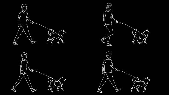 高清线条人物遛狗散步单身狗