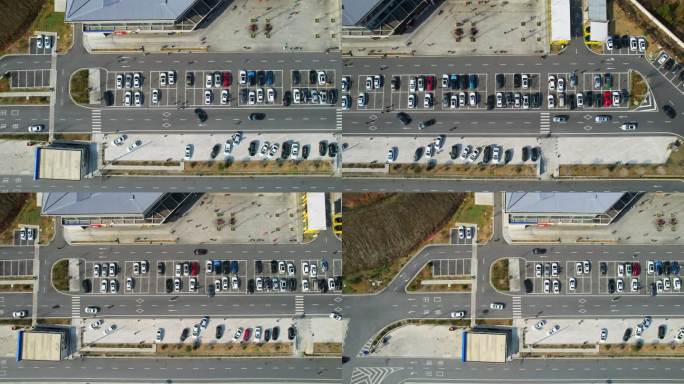 俯拍高速服务区停车场车辆