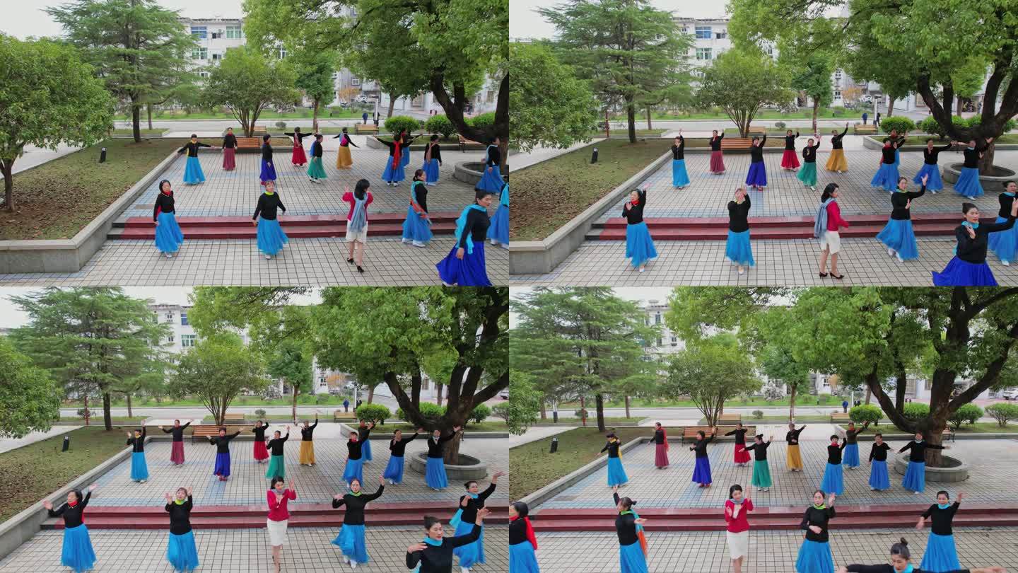 公园锻炼身体的人群 跳广场舞 晨练