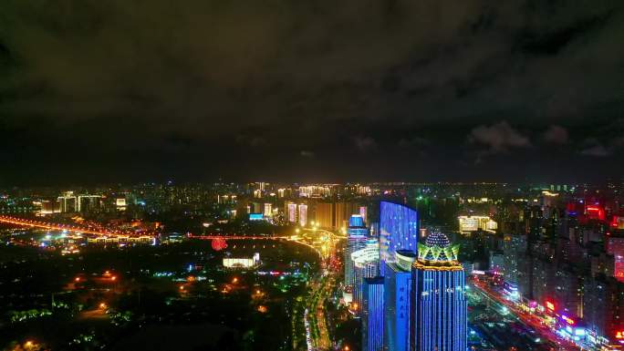 航拍海南海口滨海大道城市夜色