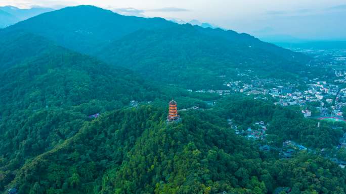 都江堰_玉垒山公园_玉垒阁_夜景航拍延时