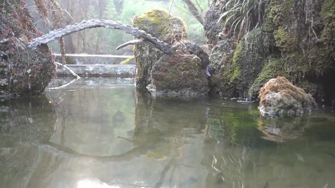 观景水池假山流水瀑布水滴凉亭水景