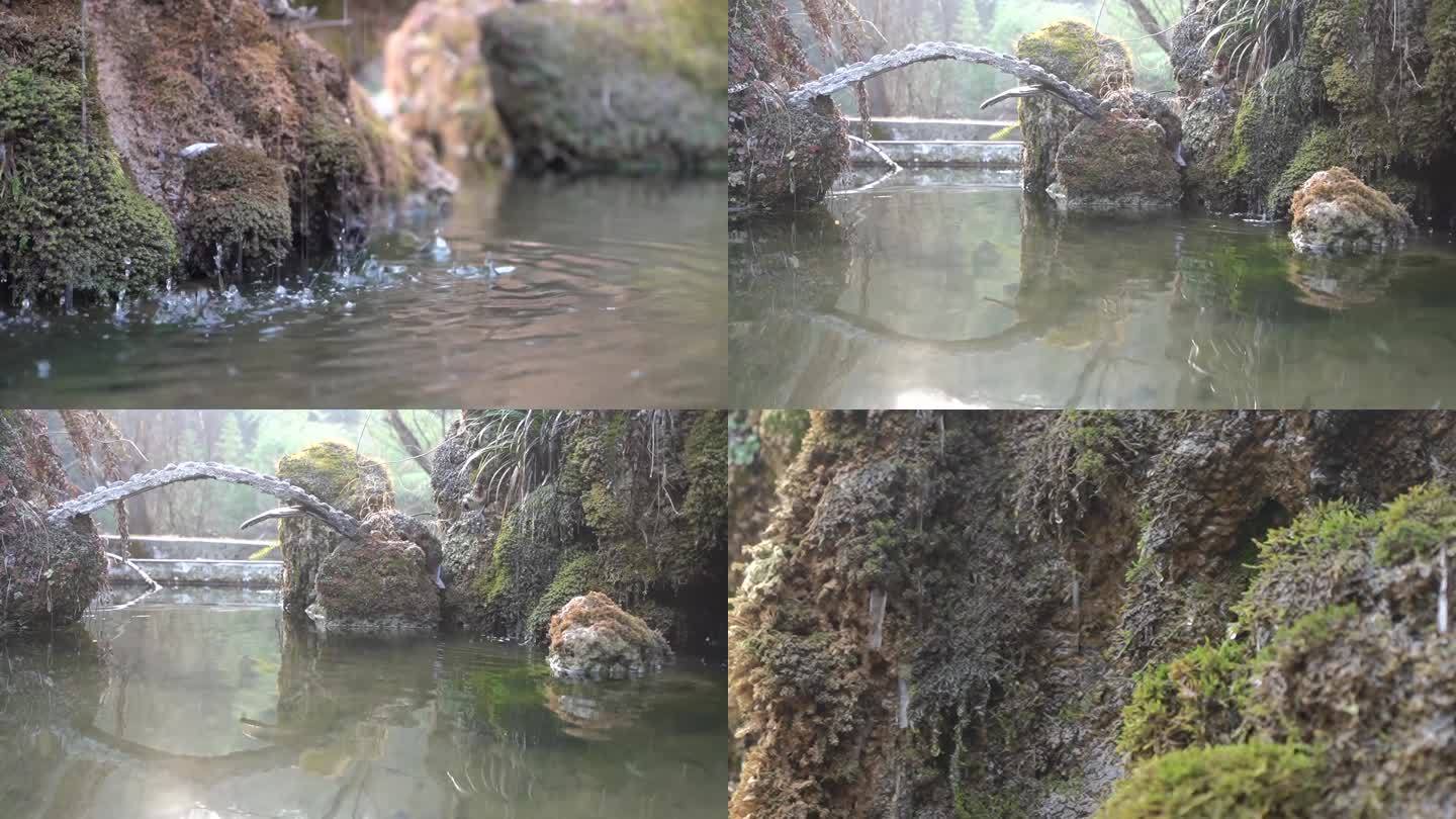 观景水池假山流水瀑布水滴凉亭水景