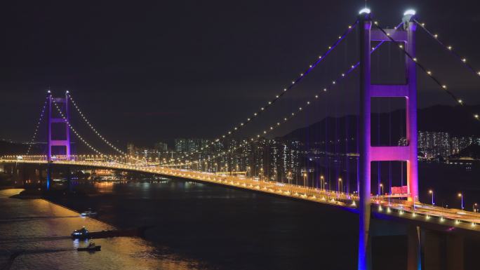 大湾区 香港青马大桥  船流