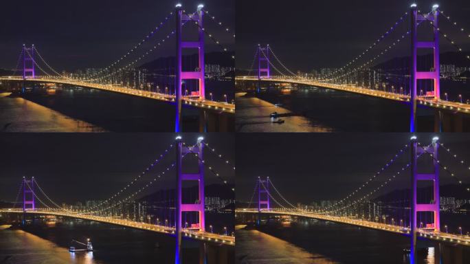 大湾区 香港青马大桥  船流
