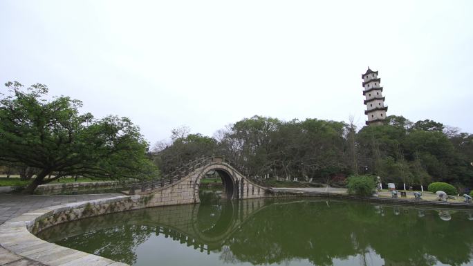 公园拱桥宝塔植物小景物实拍