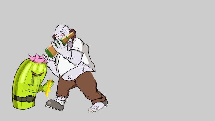 卡通MG动画仙人掌拳击手僵尸角色视频