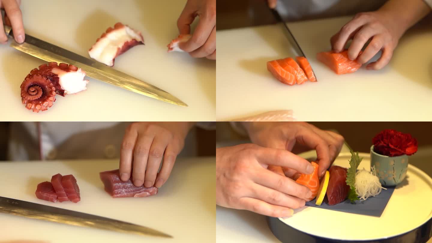 日本料理刺身拼盘三文鱼刺章鱼