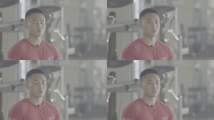 【4K灰度】主播直播健身房健身锻炼
