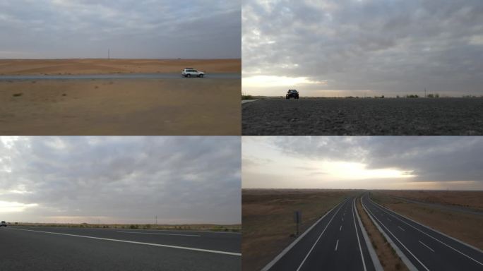 沙漠公路上的车辆穿越沙漠
