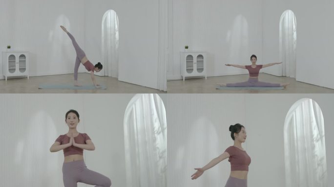 小资女孩白色居家空间练习有氧运动瑜珈锻炼