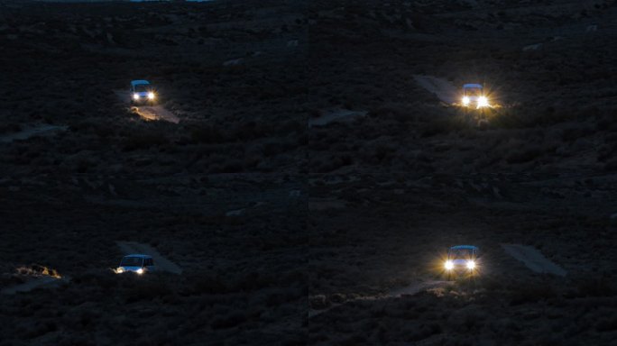 「甘肃」面包车 夜晚 行驶 辽阔 车灯