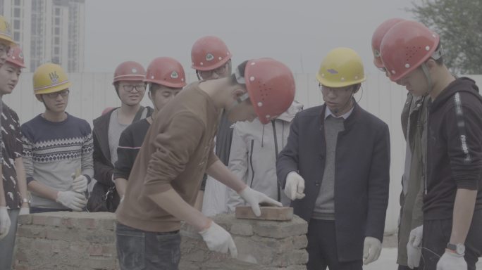【4K灰度】九大员建筑工程施工砌墙