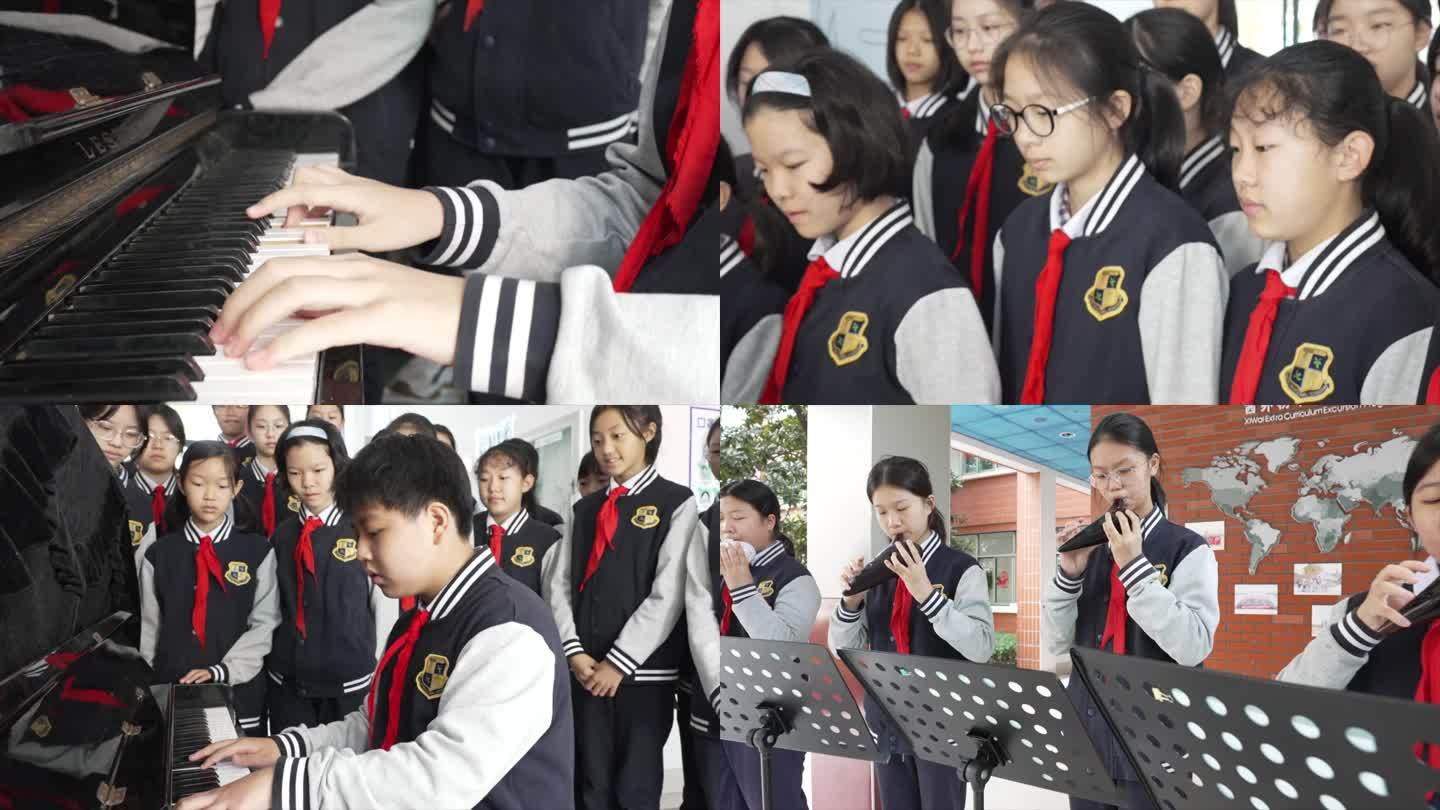 4k学校学生弹钢琴吹口风琴社团青春爱好
