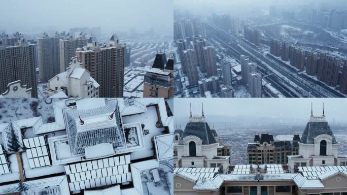 城市 下雪航拍