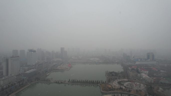 城市降雪航拍 下雪 风景 雪景 马路