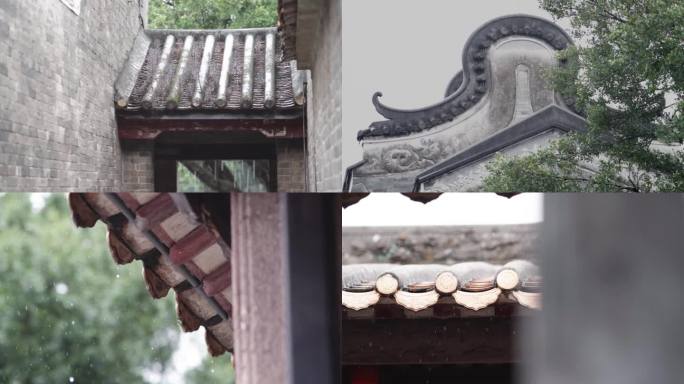 岭南建筑，屋檐，烟雨，江南