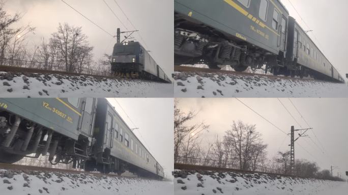 绿皮火车 冬天下雪 交通运输 铁路 火车