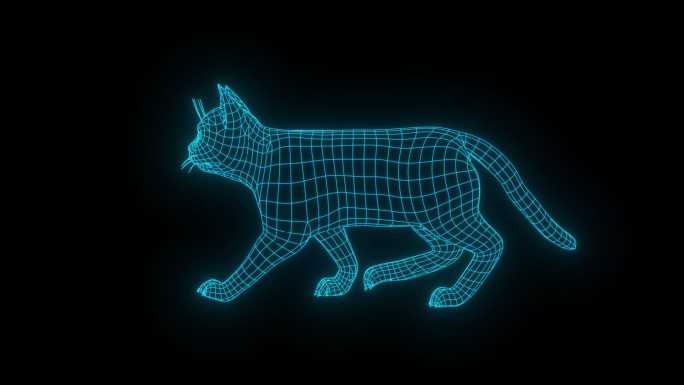 蓝色全息线框猫动画素材【带通道】