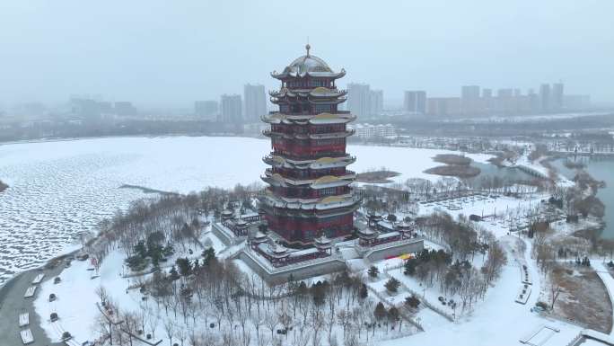 滨州黄河楼雪景