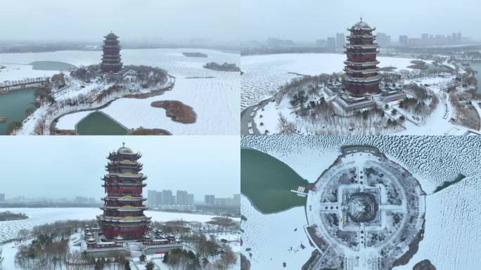 滨州黄河楼雪景