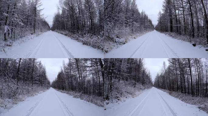 5K行驶在林海雪原的雪路上