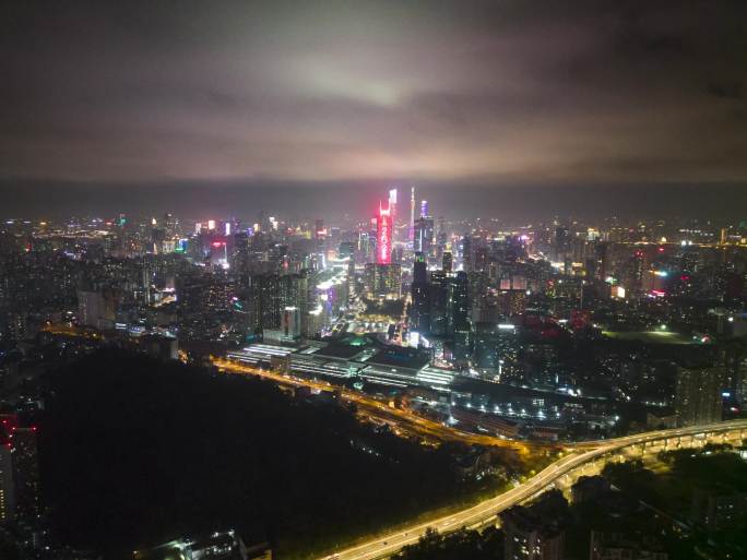 广州夜景城市延时航拍 广州东站