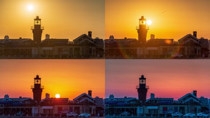 夕阳下的大连市星海广场灯塔