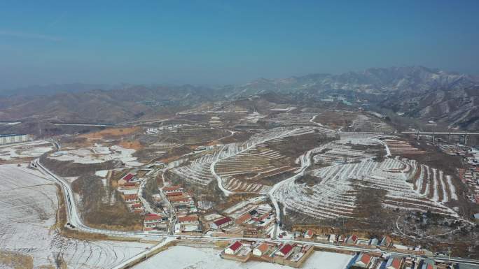 4K航拍乡村雪景 北方农村