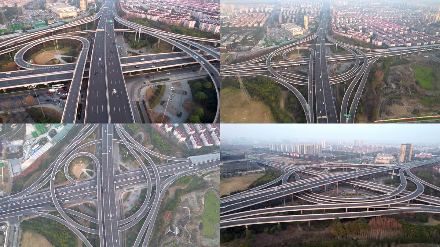 航拍上海中环南北高架立交桥