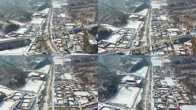 4K航拍乡村雪景 北方农村