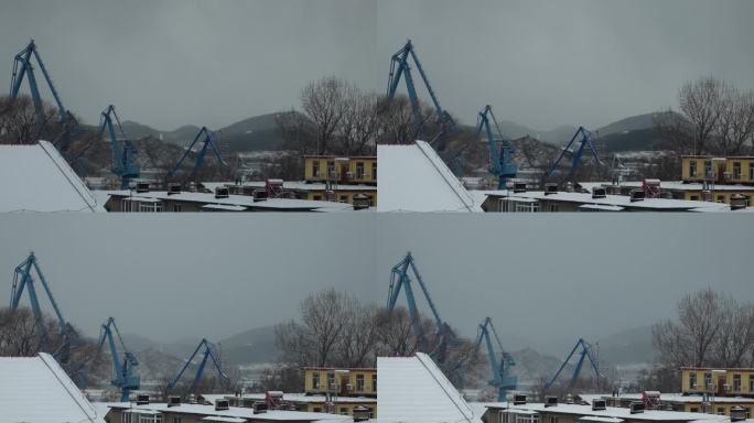 冬日天空阴云密布雪花纷飞灰色云团恶劣天气