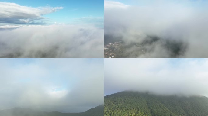 山峰云雾缭绕云海航拍雨后山上雾气森林风景