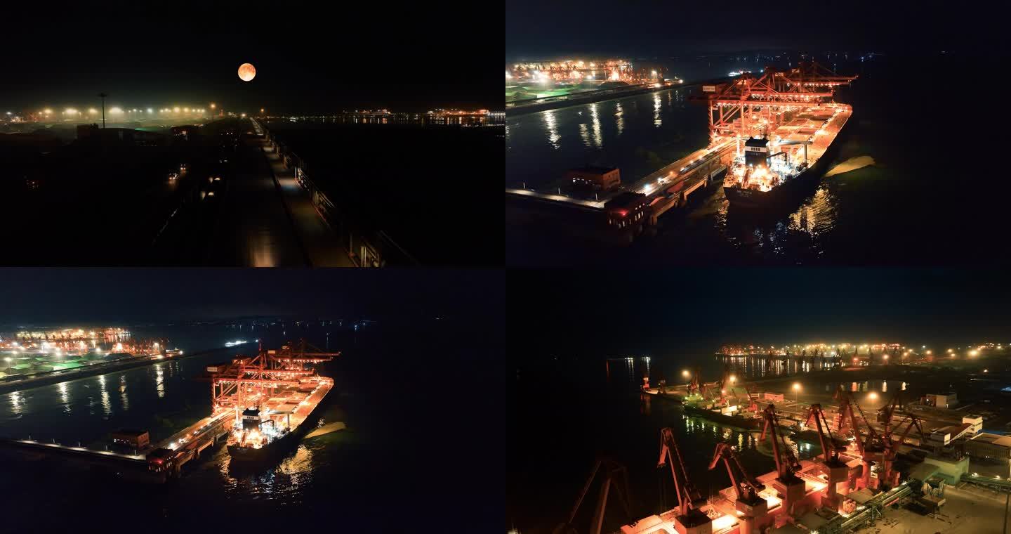 青岛港 董家口 航拍 夜景 月  港口