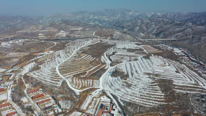 4K航拍乡村雪景 北方农村