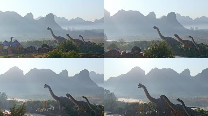 扶绥龙谷湾恐龙公园清晨航拍