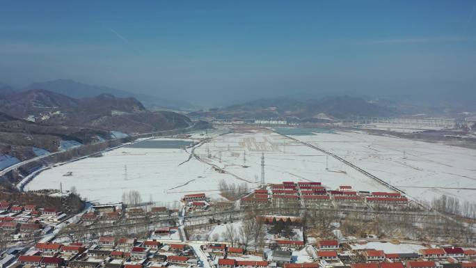 4K航拍乡村雪景 北方农村