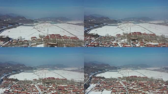 4K航拍乡村雪景 北方农村