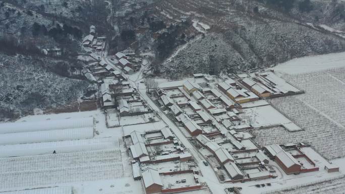 4K航拍乡村雪景 北方农村