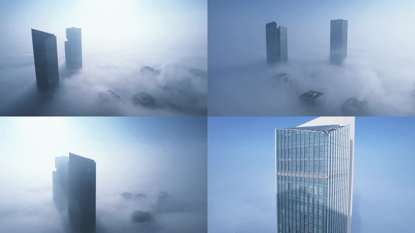 晨雾大雾里的银川万豪德丰大厦城市地标