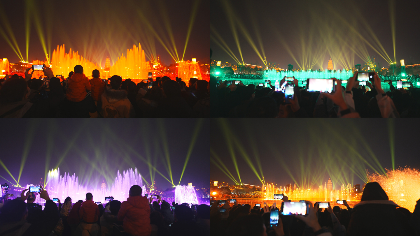 大雁塔音乐喷泉，游客拍照素材