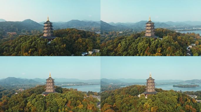 航拍西湖雷峰塔