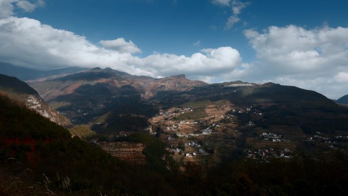 西南贫困山区云南大山村庄延时视频