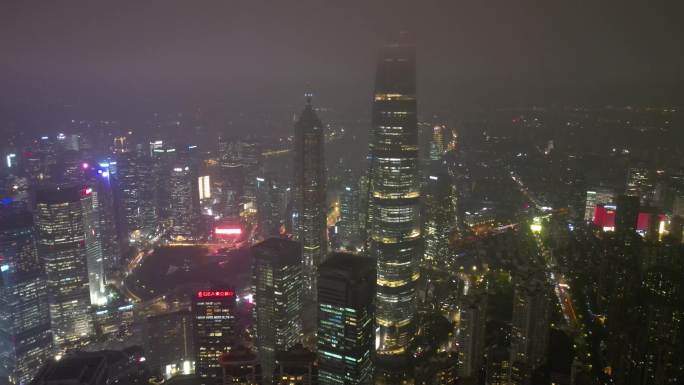 上海陆家嘴平流雾穿云城市夜景4K建筑航拍