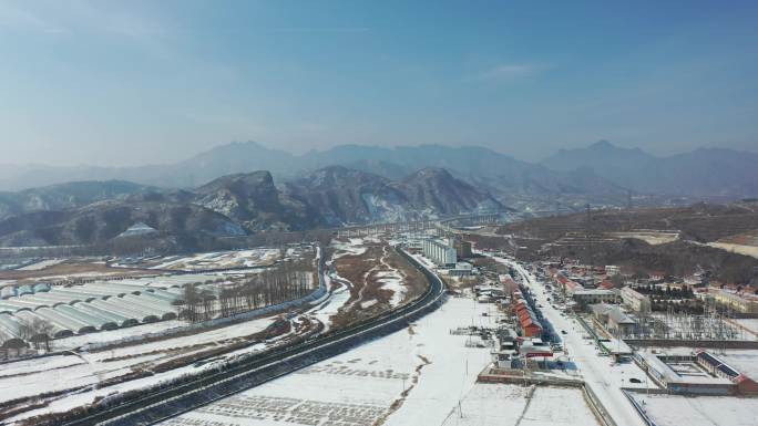 4K航拍乡村雪景 北方农村