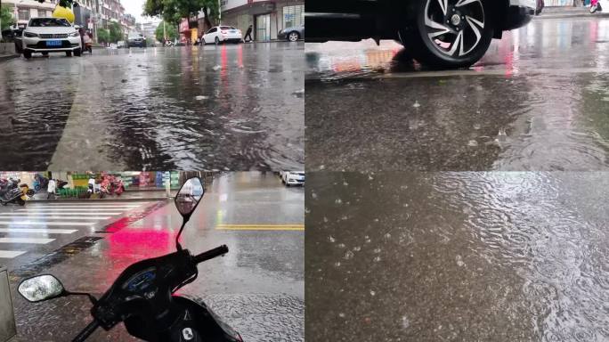 大雨雨天天气下雨 雨景唯美雨季街道雨景