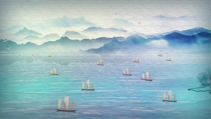 美景山水中国画帆船意境